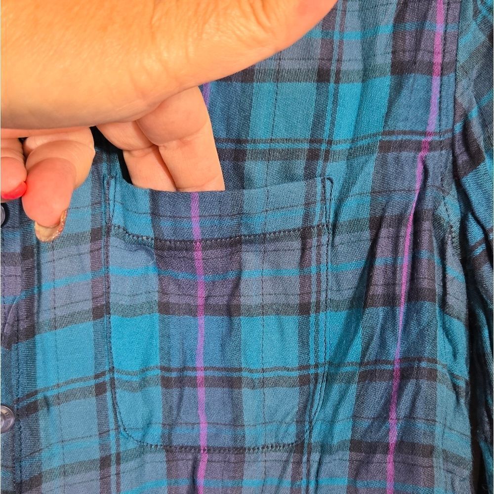 American Eagle Teal Pink Plaid Long Sleeve Button Down Shirt Women's Casual Soft - Picture 5 of 10